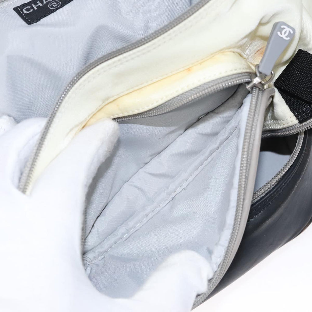 CHANEL Sports Backpack Nylon Leather White Gray Silver CC bs20919