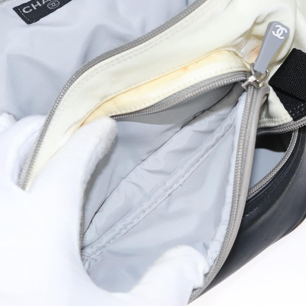 CHANEL Sports Backpack Nylon Leather White Gray Silver CC bs20919