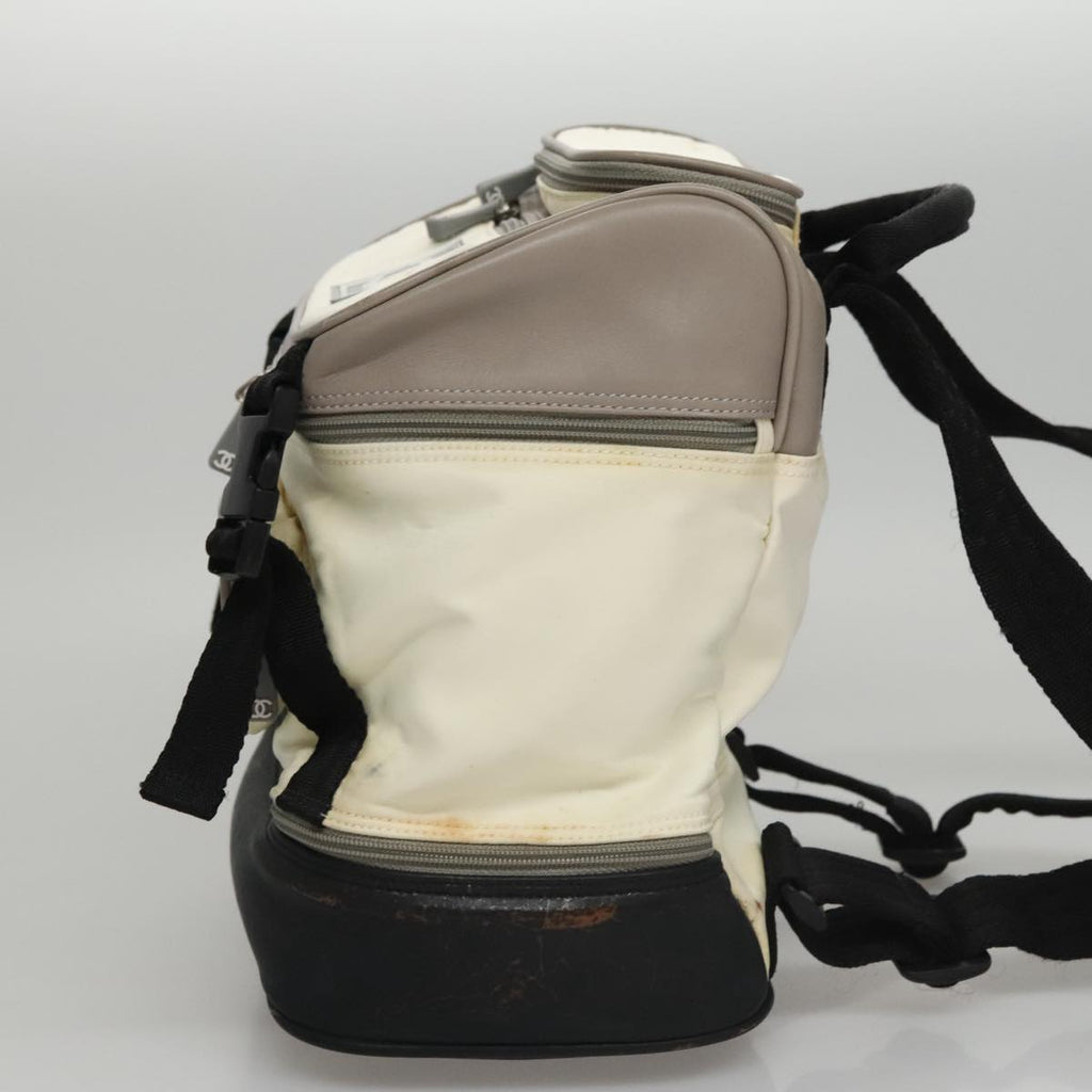 CHANEL Sports Backpack Nylon Leather White Gray Silver CC bs20919