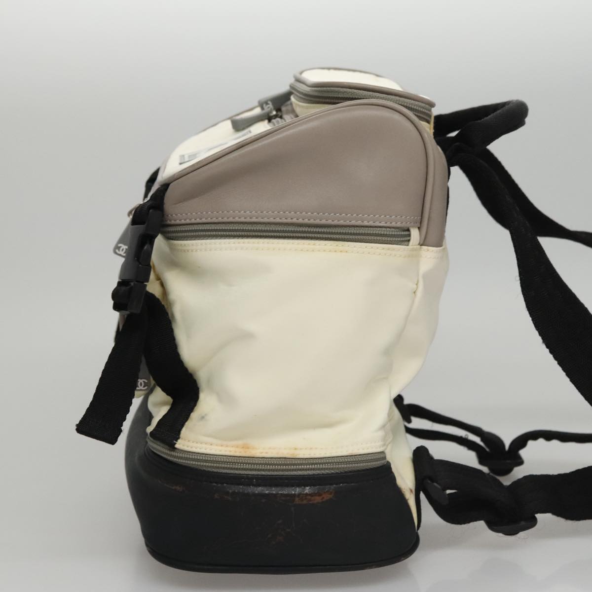 CHANEL Sports Backpack Nylon Leather White Gray Silver CC bs20919