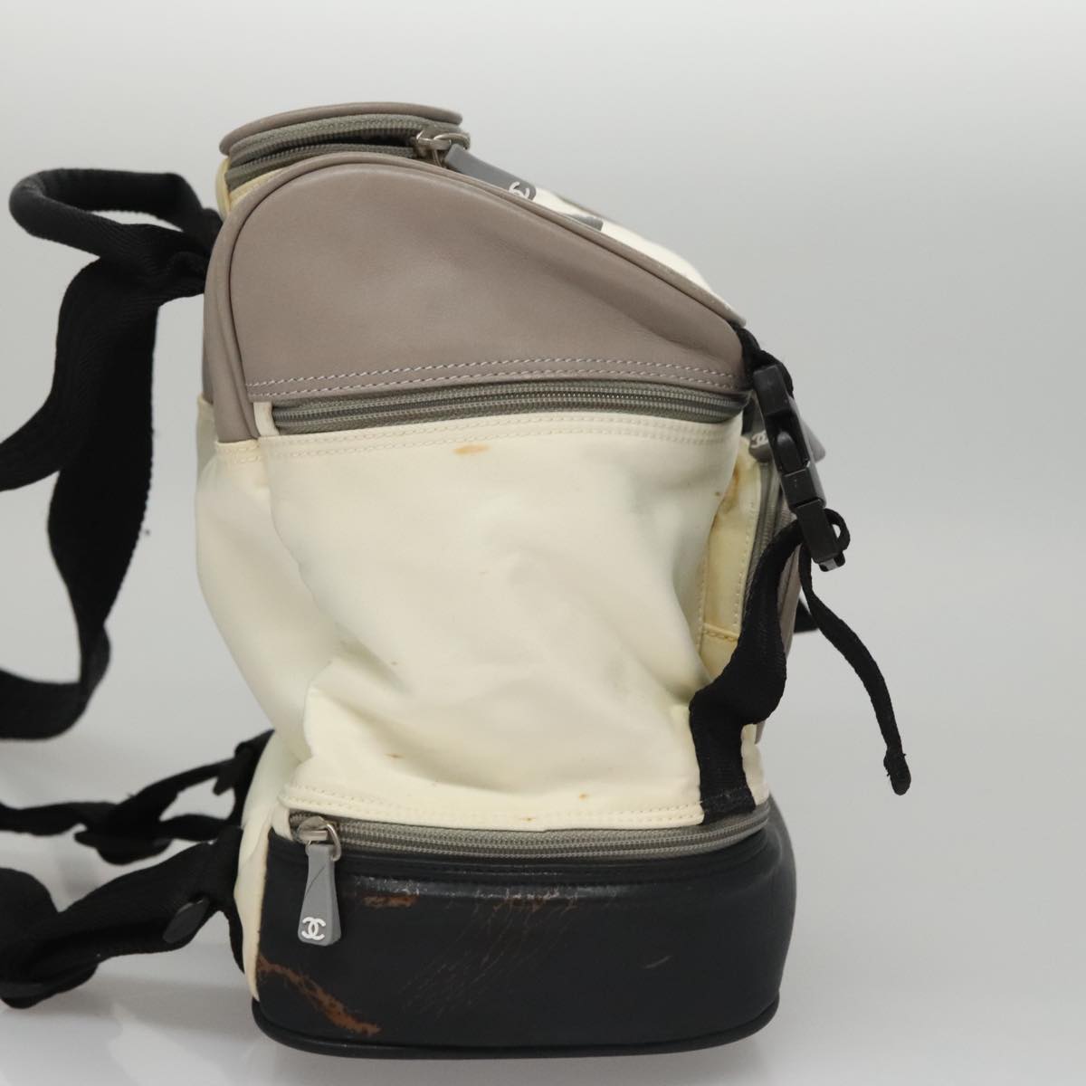 CHANEL Sports Backpack Nylon Leather White Gray Silver CC bs20919