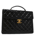 CHANEL Matelasse Hand Bag Enamel Black Gold CC bs20920