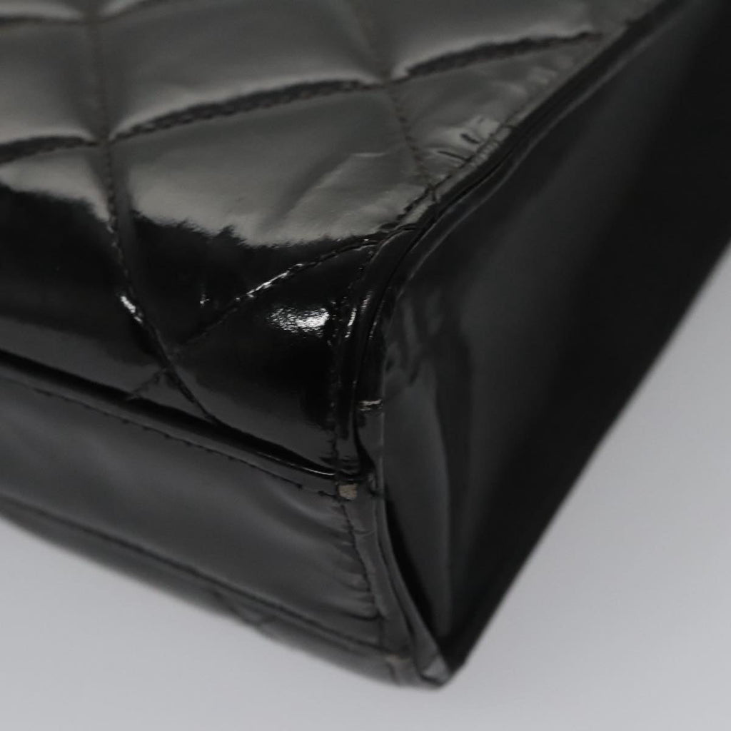 CHANEL Matelasse Hand Bag Enamel Black Gold CC bs20920