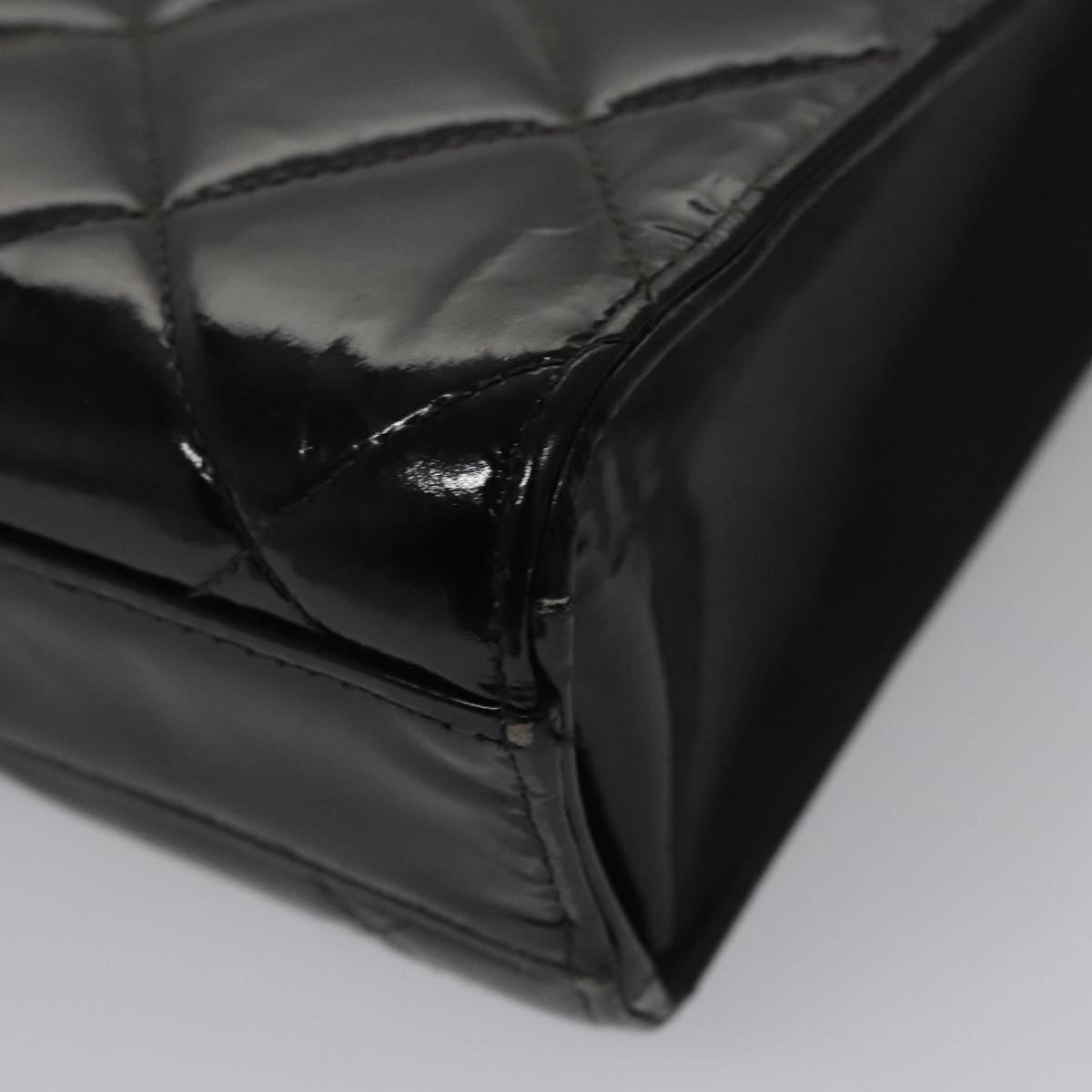 CHANEL Matelasse Hand Bag Enamel Black Gold CC bs20920