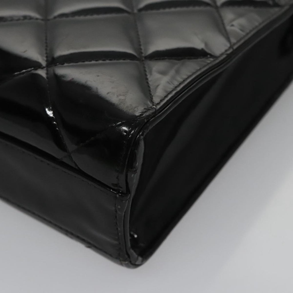CHANEL Matelasse Hand Bag Enamel Black Gold CC bs20920