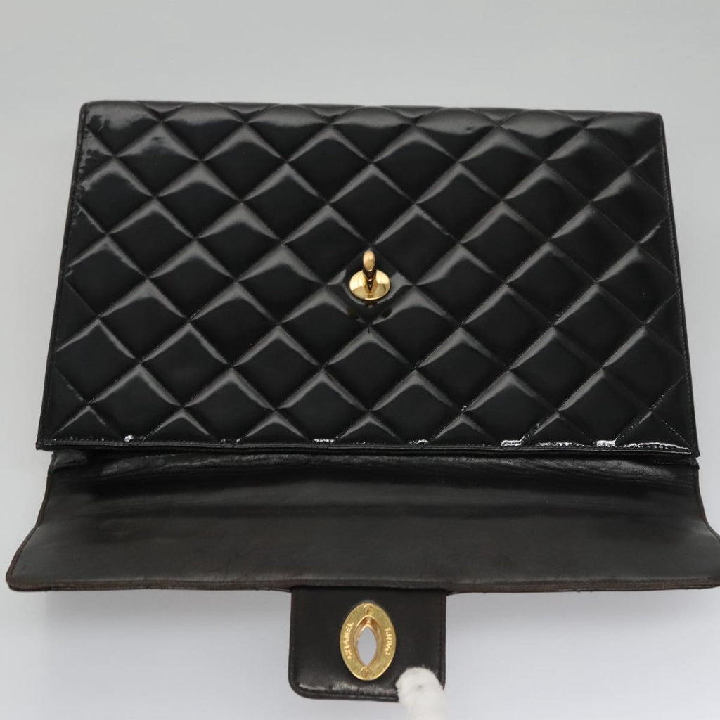 CHANEL Matelasse Hand Bag Enamel Black Gold CC bs20920