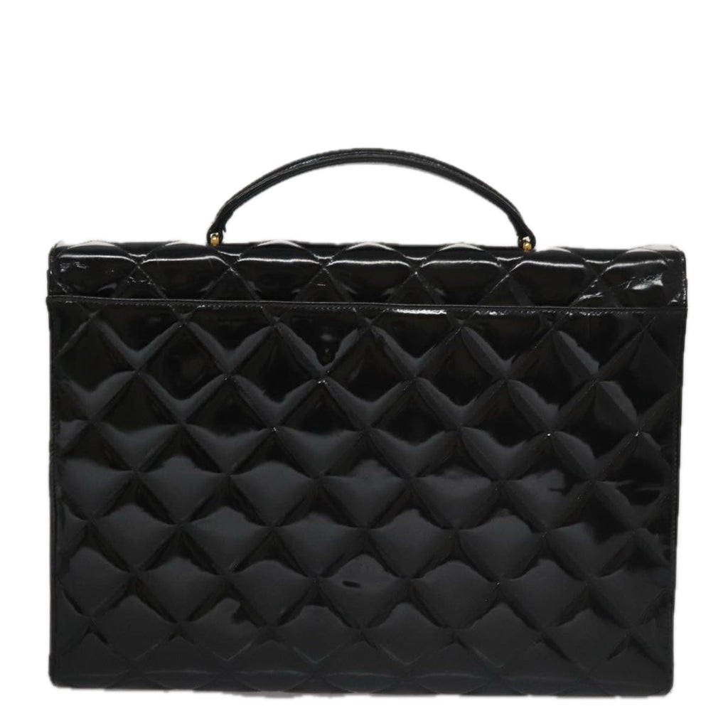 CHANEL Matelasse Hand Bag Enamel Black Gold CC bs20920