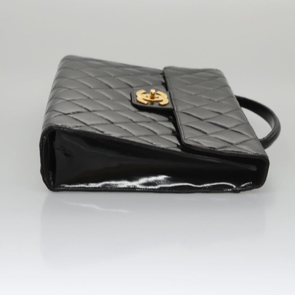 CHANEL Matelasse Hand Bag Enamel Black Gold CC bs20920