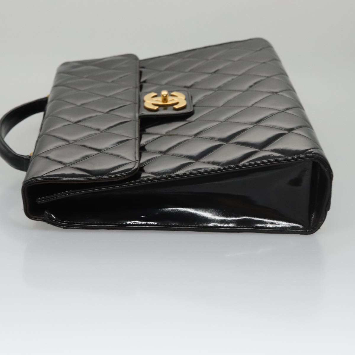 CHANEL Matelasse Hand Bag Enamel Black Gold CC bs20920