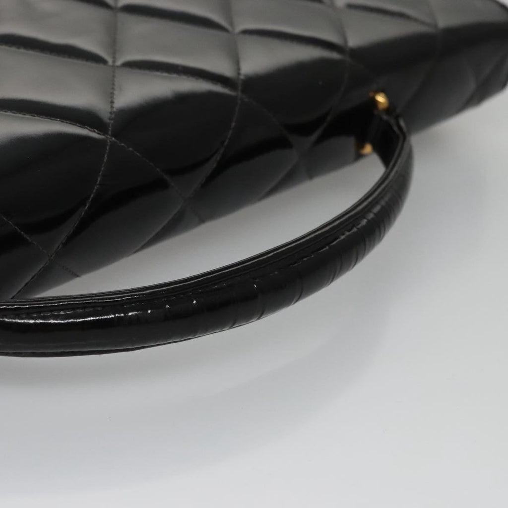 CHANEL Matelasse Hand Bag Enamel Black Gold CC bs20920