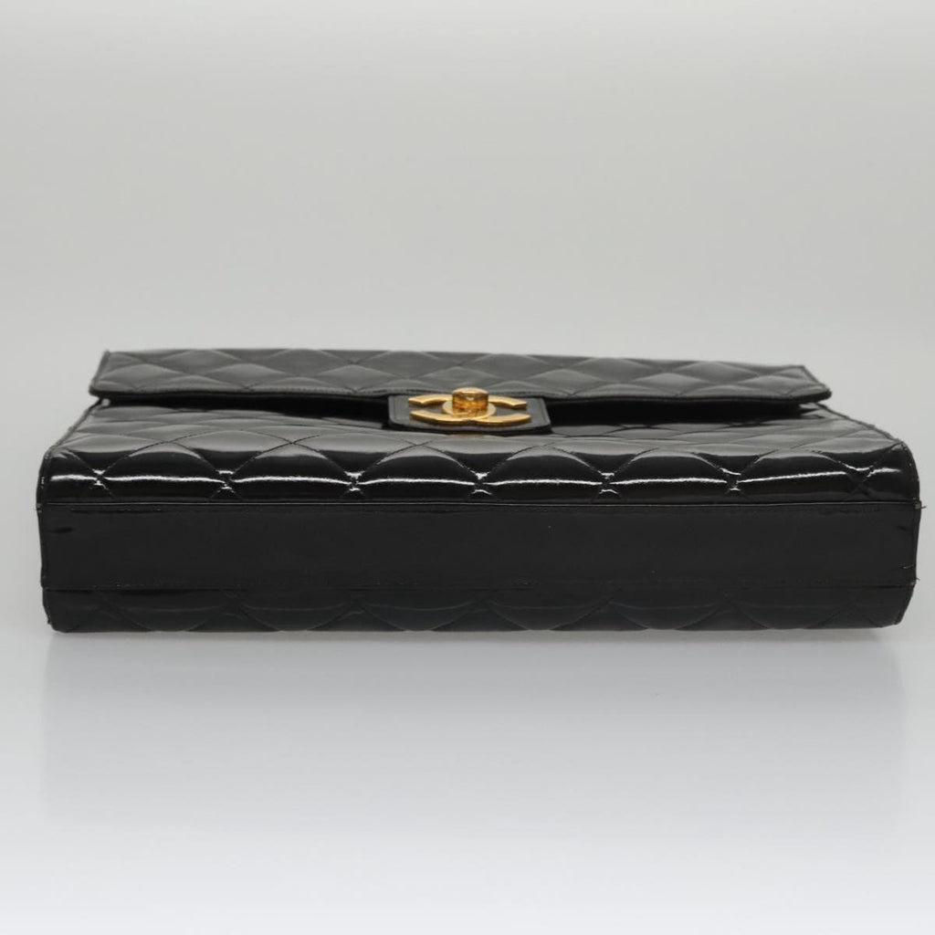 CHANEL Matelasse Hand Bag Enamel Black Gold CC bs20920