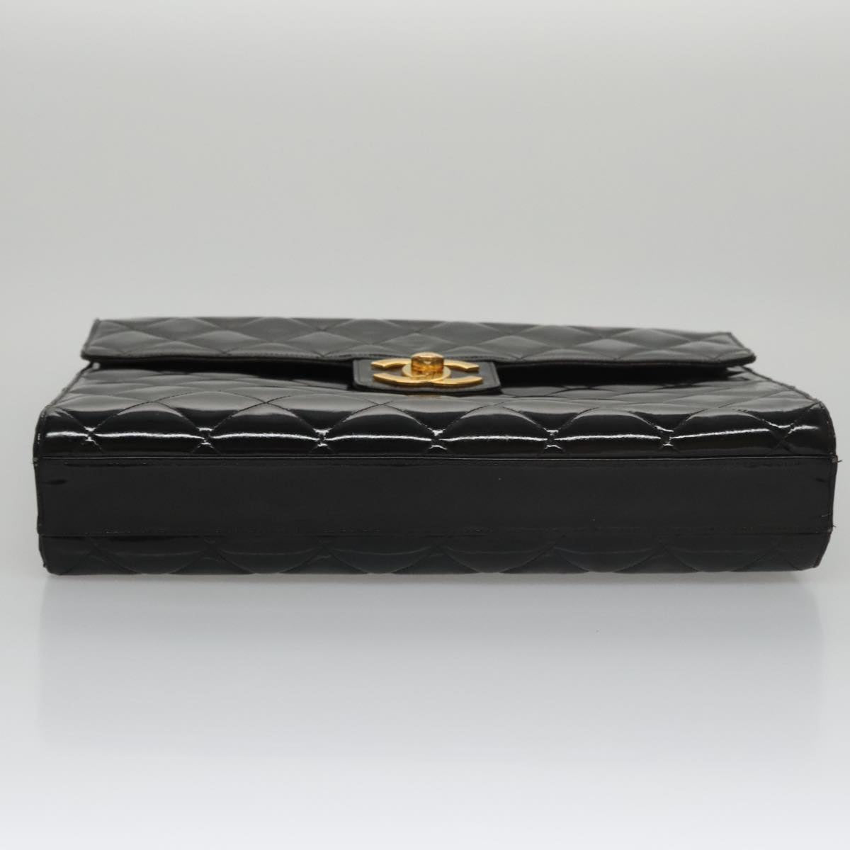 CHANEL Matelasse Hand Bag Enamel Black Gold CC bs20920
