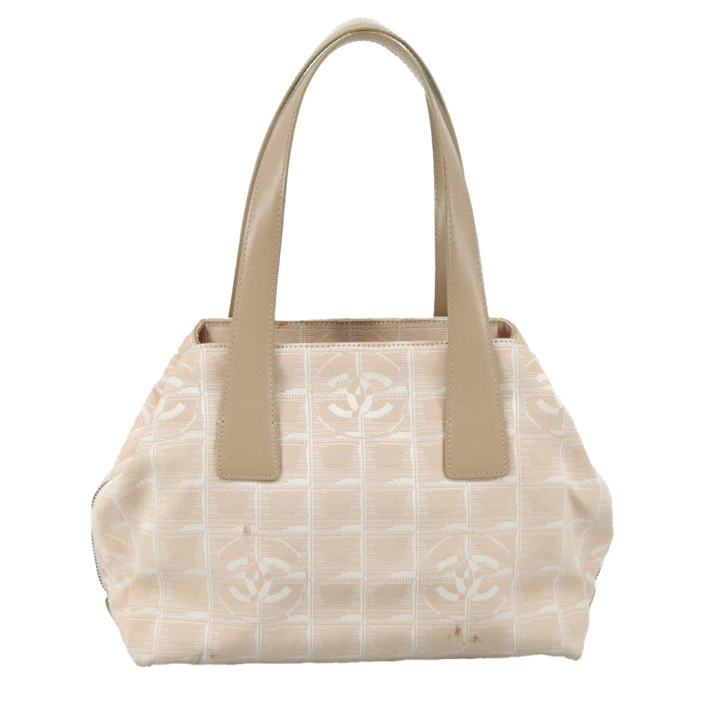 CHANEL New Travel Line Hand Bag Nylon Leather Beige Gold CC bs20923