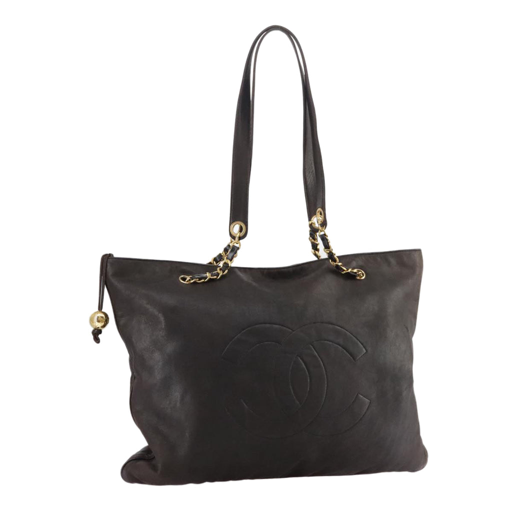 CHANEL COCO Mark Chain Tote Bag Leather Brown CC bs20968
