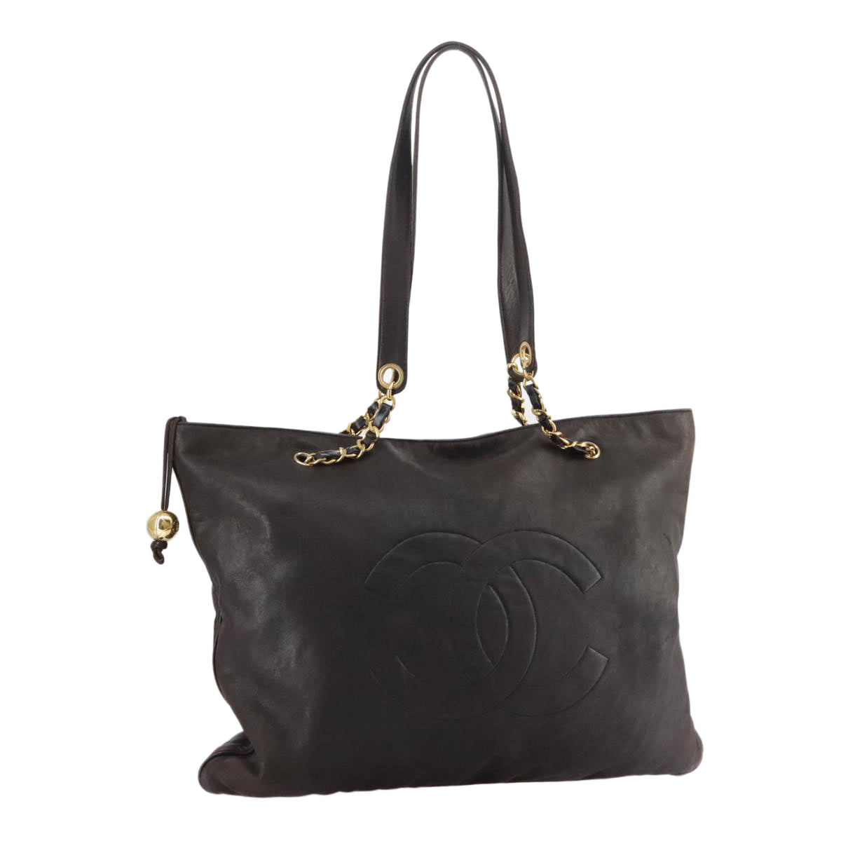 CHANEL COCO Mark Chain Tote Bag Leather Brown CC bs20968