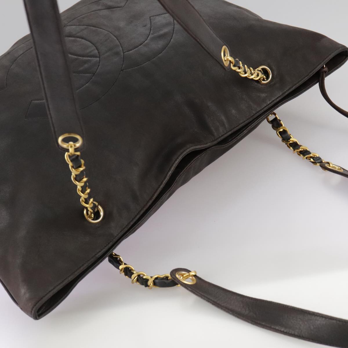 CHANEL COCO Mark Chain Tote Bag Leather Brown CC bs20968