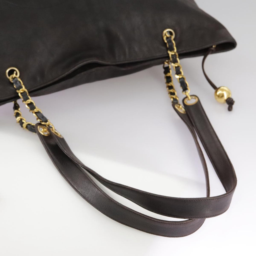 CHANEL COCO Mark Chain Tote Bag Leather Brown CC bs20968
