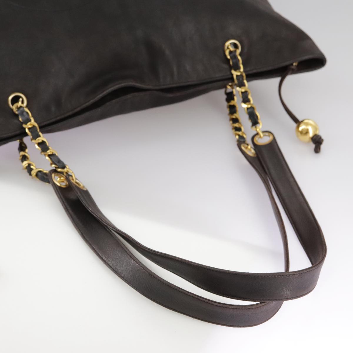 CHANEL COCO Mark Chain Tote Bag Leather Brown CC bs20968