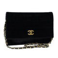 CHANEL Mademoiselle Chain Shoulder Bag Velor Black CC bs20974