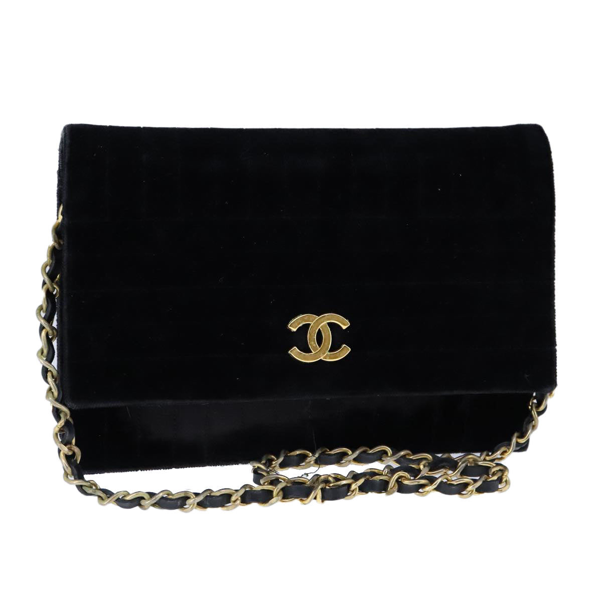 CHANEL Mademoiselle Chain Shoulder Bag Velor Black CC bs20974