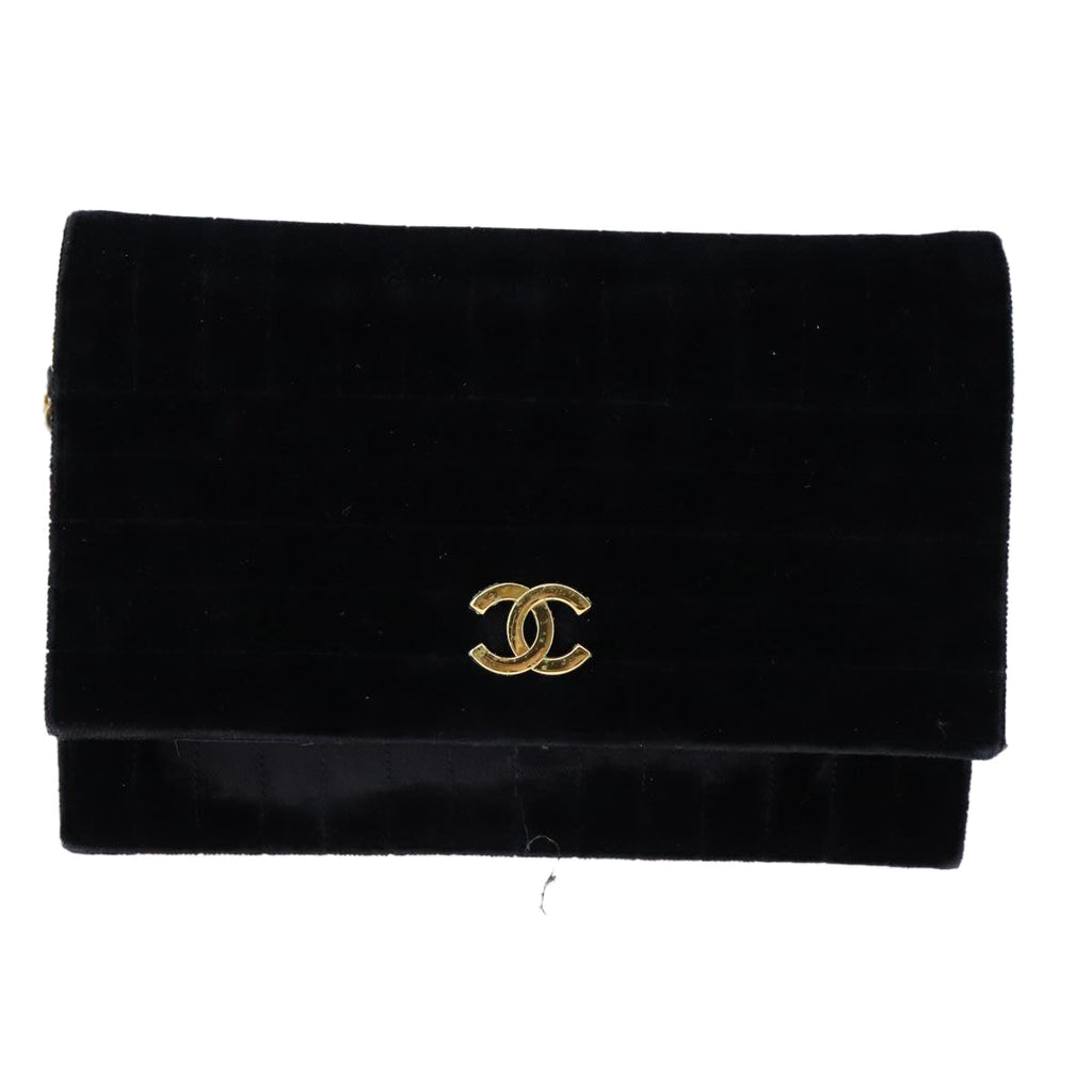CHANEL Mademoiselle Chain Shoulder Bag Velor Black CC bs20974