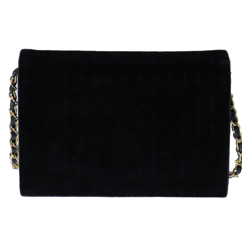 CHANEL Mademoiselle Chain Shoulder Bag Velor Black CC bs20974