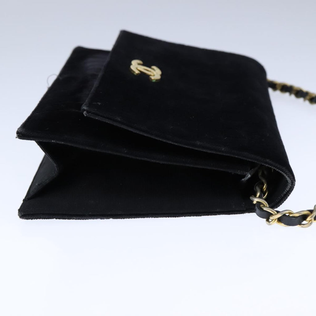 CHANEL Mademoiselle Chain Shoulder Bag Velor Black CC bs20974