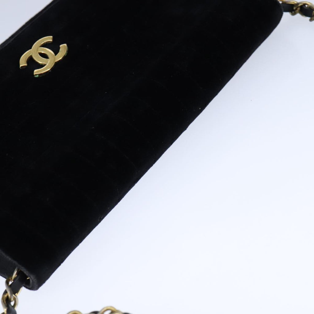 CHANEL Mademoiselle Chain Shoulder Bag Velor Black CC bs20974