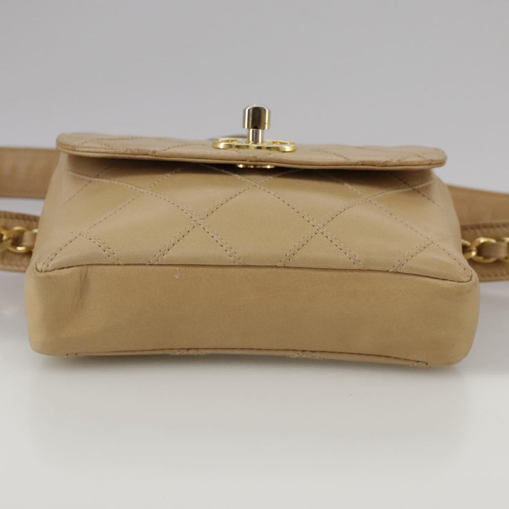 CHANEL Bicolore Waist bag Lamb Skin Beige Gold CC bs21018
