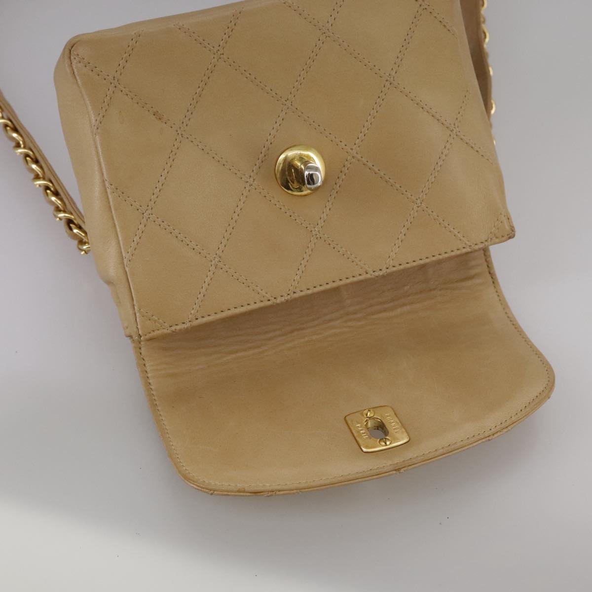 CHANEL Bicolore Waist bag Lamb Skin Beige Gold CC bs21018