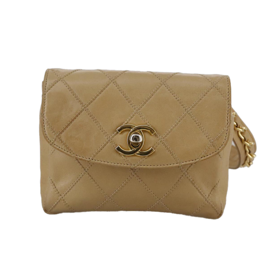 CHANEL Bicolore Waist bag Lamb Skin Beige Gold CC bs21018