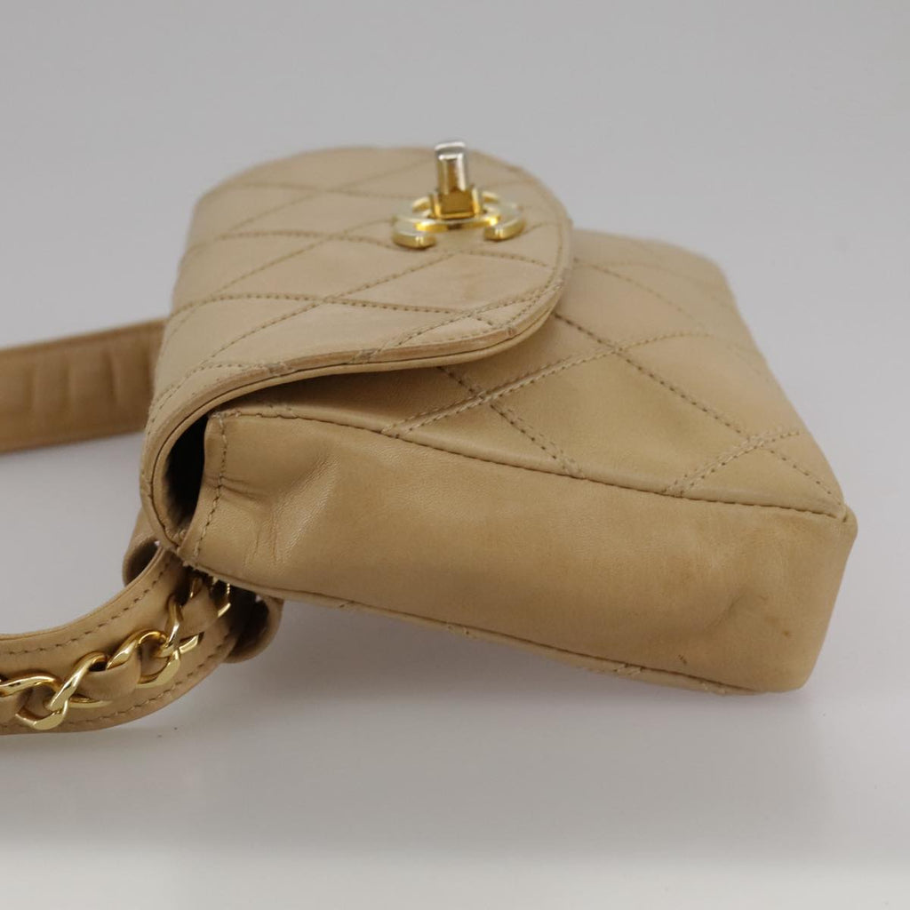 CHANEL Bicolore Waist bag Lamb Skin Beige Gold CC bs21018