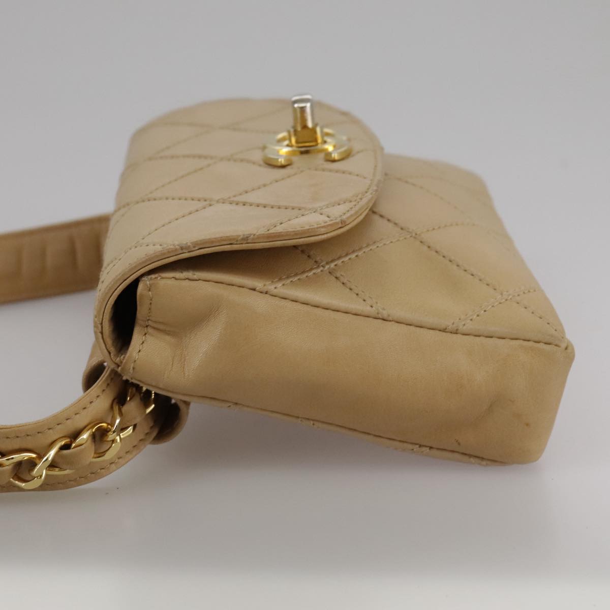 CHANEL Bicolore Waist bag Lamb Skin Beige Gold CC bs21018
