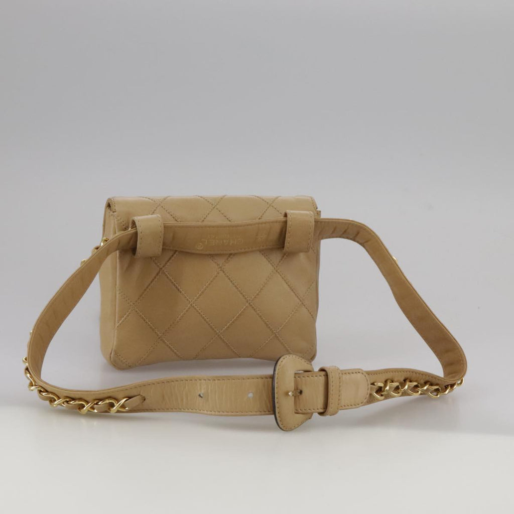 CHANEL Bicolore Waist bag Lamb Skin Beige Gold CC bs21018