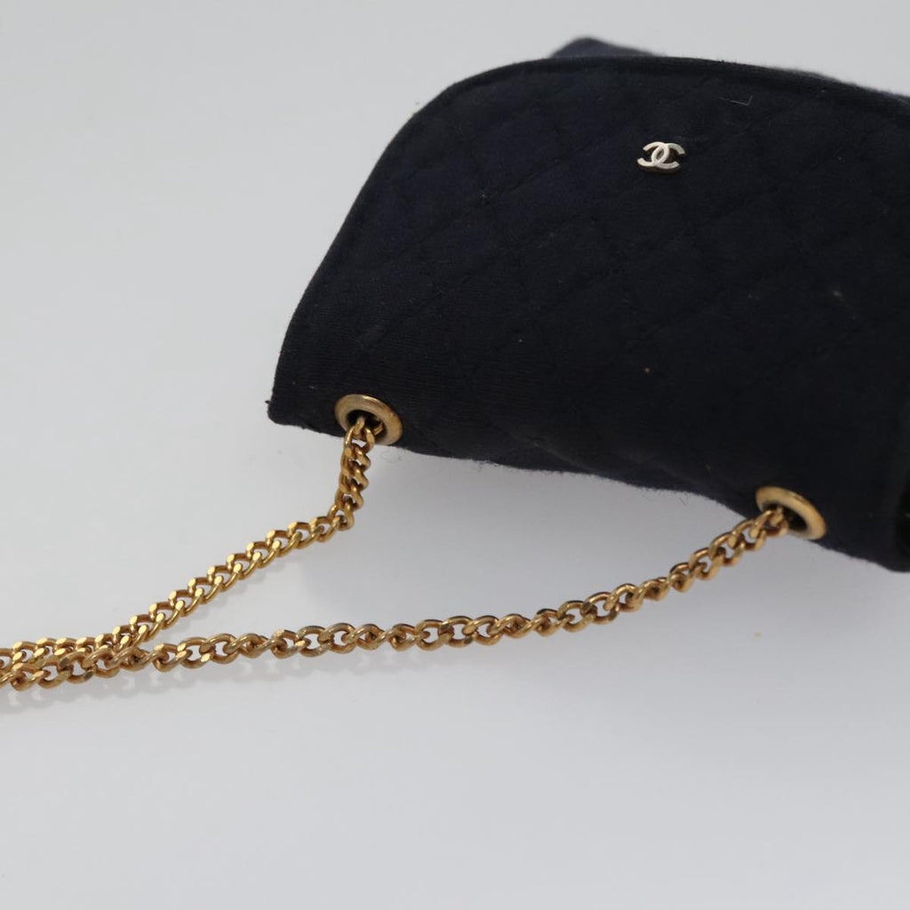 CHANEL Matelasse Chain Pouch Cotton Navy CC bs21038