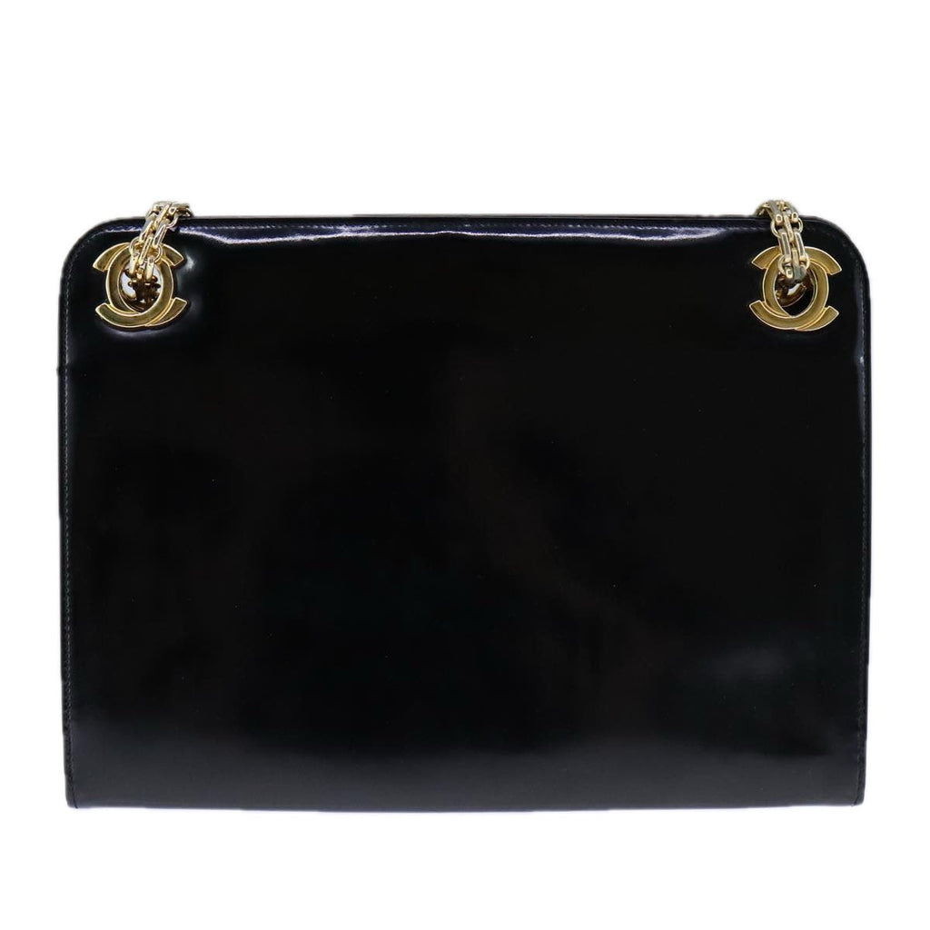 CHANEL Chain Shoulder Bag Patent leather Black Gold CC bs21126