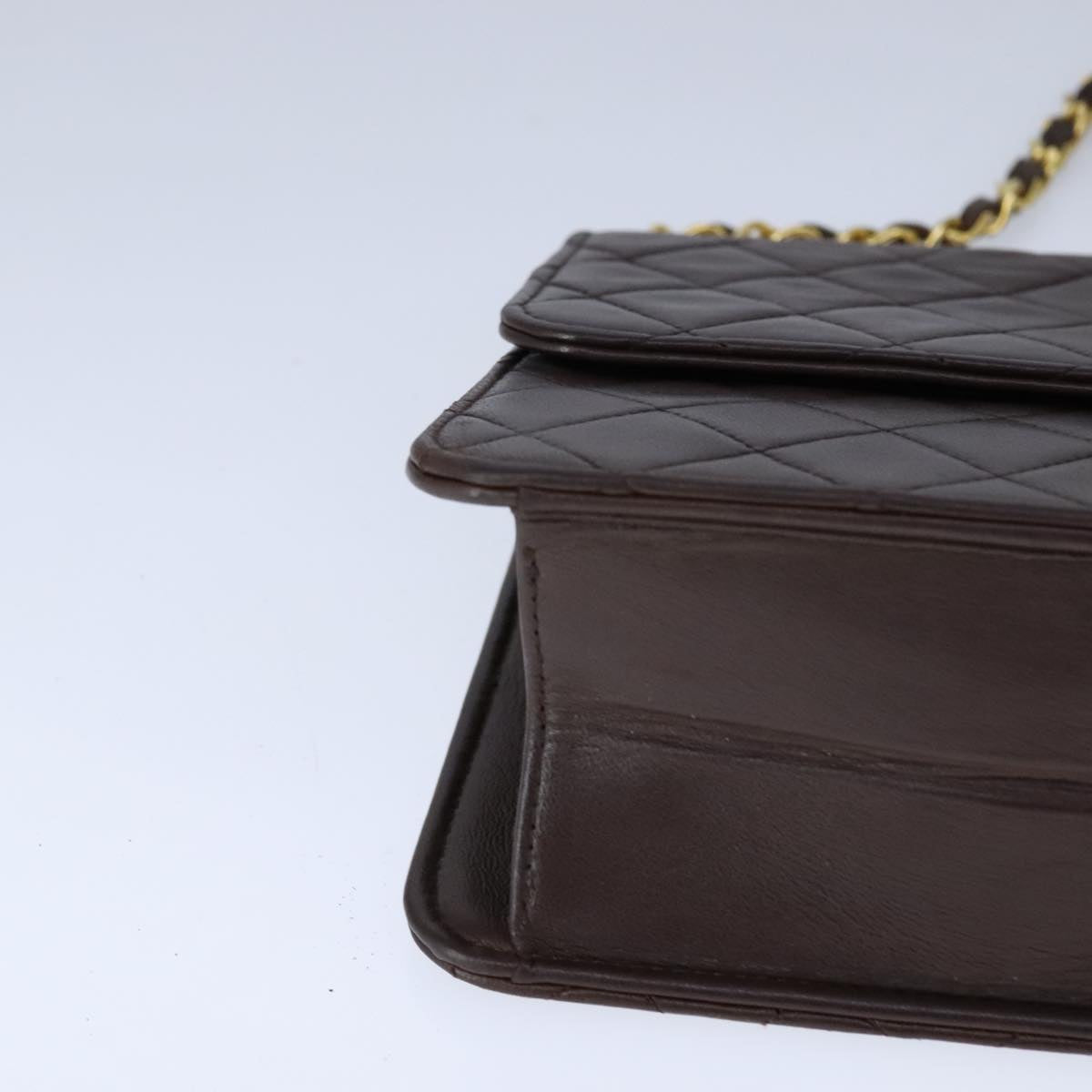 CHANEL Chain Shoulder Bag Lamb Skin Gold Brown CC bs21127