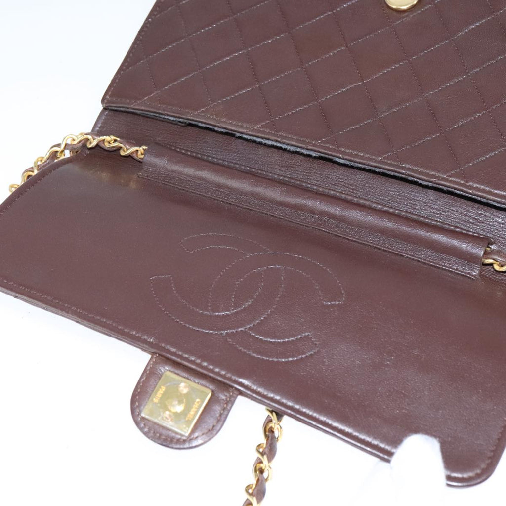 CHANEL Chain Shoulder Bag Lamb Skin Gold Brown CC bs21127