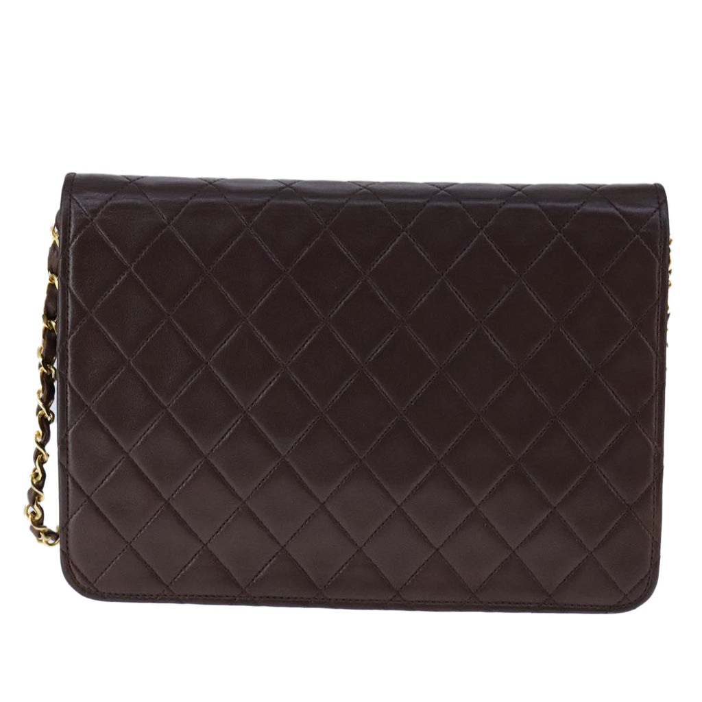 CHANEL Chain Shoulder Bag Lamb Skin Gold Brown CC bs21127