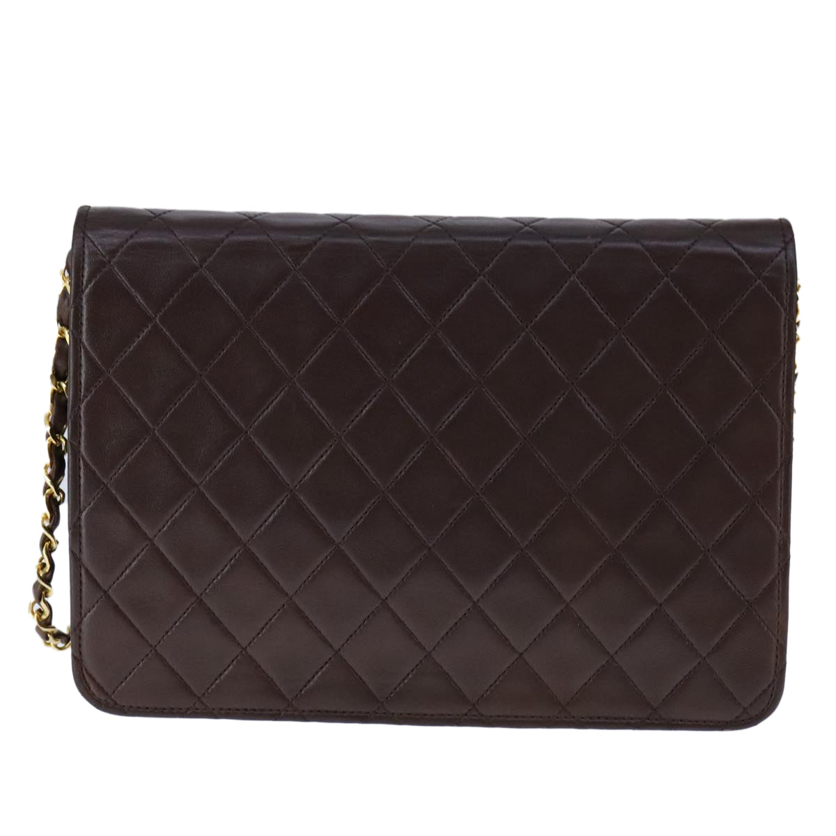 CHANEL Chain Shoulder Bag Lamb Skin Gold Brown CC bs21127