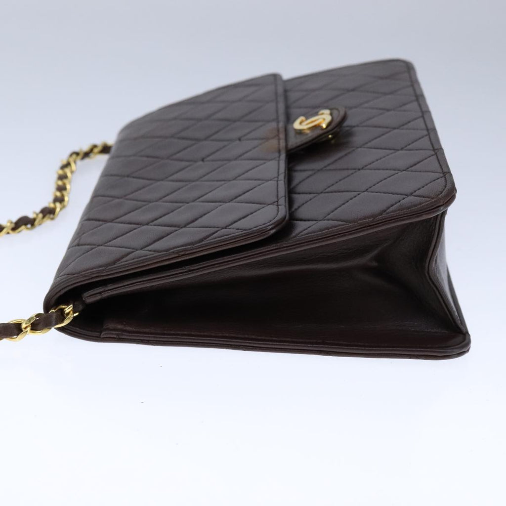 CHANEL Chain Shoulder Bag Lamb Skin Gold Brown CC bs21127