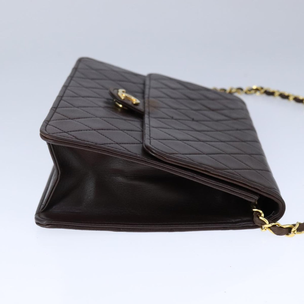 CHANEL Chain Shoulder Bag Lamb Skin Gold Brown CC bs21127