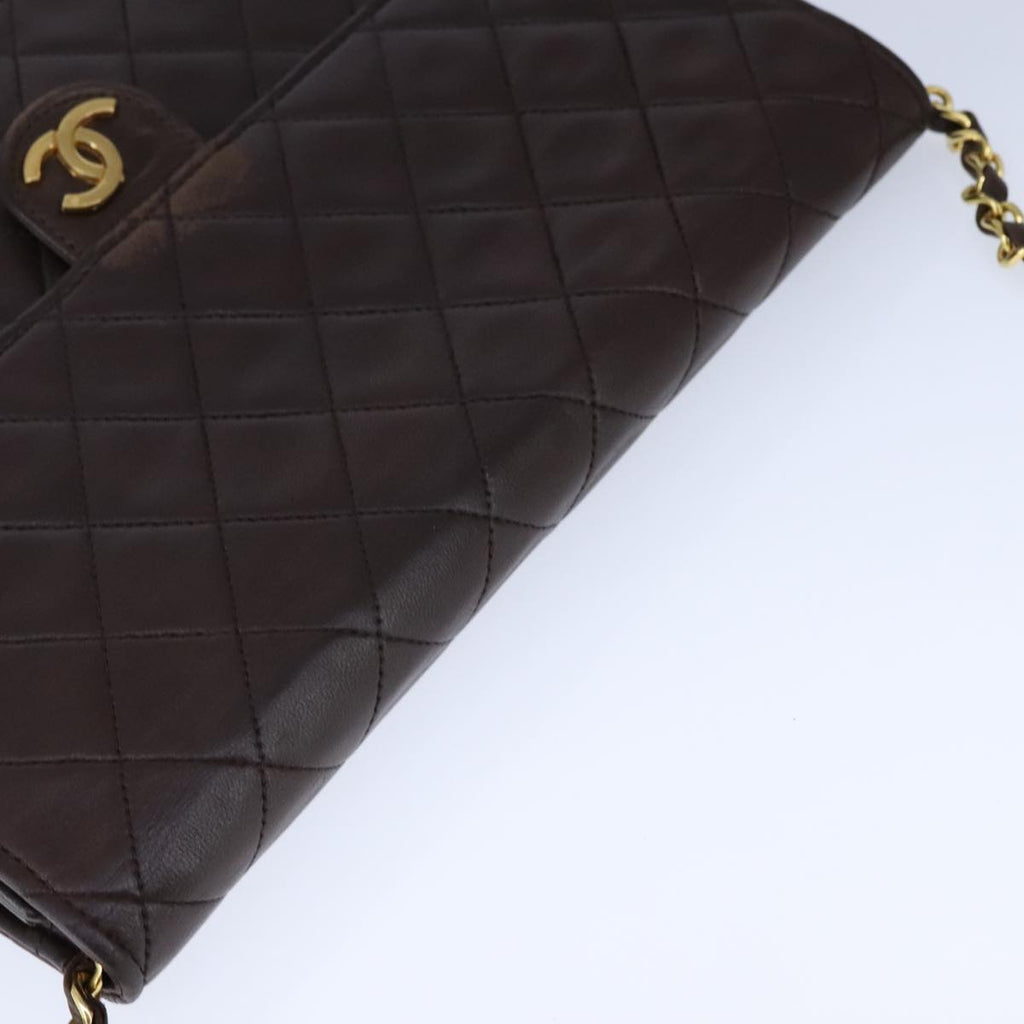 CHANEL Chain Shoulder Bag Lamb Skin Gold Brown CC bs21127