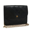 CHANEL Chain Matelasse Shoulder Bag Lamb Skin Gold Black CC bs21129