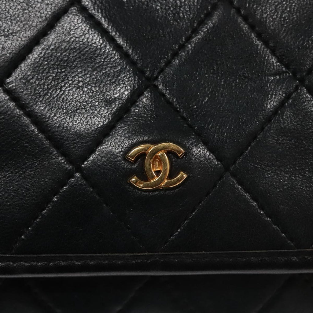CHANEL Chain Matelasse Shoulder Bag Lamb Skin Gold Black CC bs21129