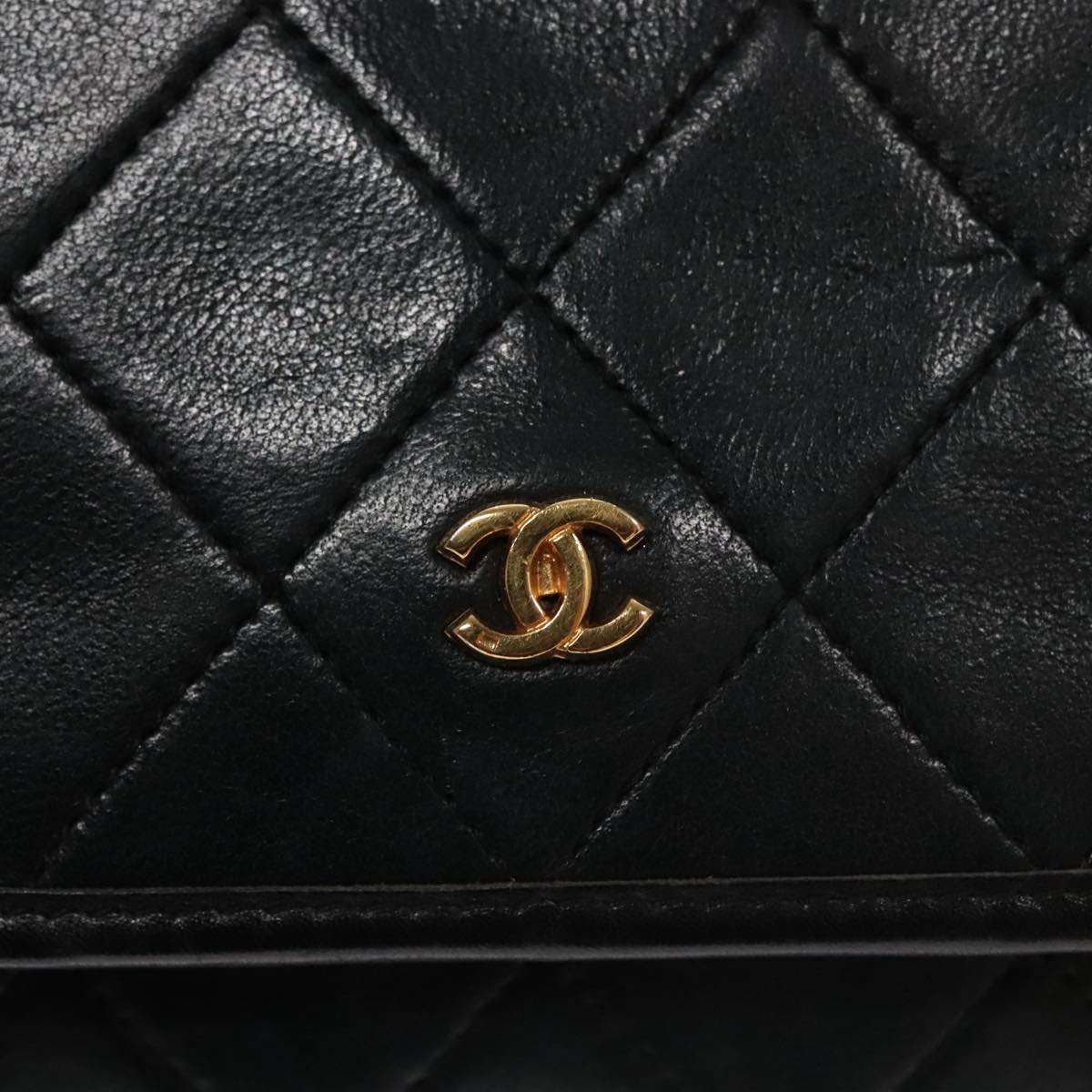 CHANEL Chain Matelasse Shoulder Bag Lamb Skin Gold Black CC bs21129
