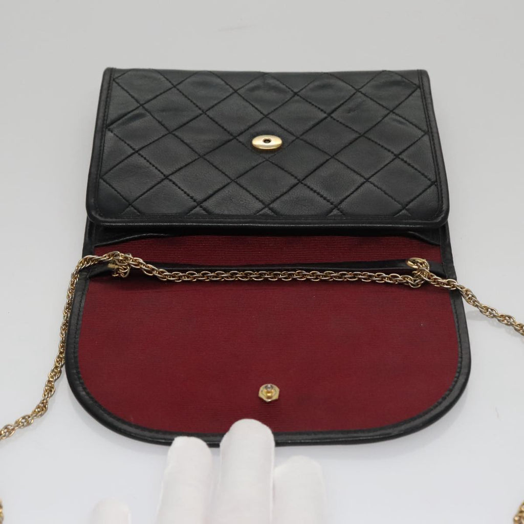 CHANEL Chain Matelasse Shoulder Bag Lamb Skin Gold Black CC bs21129