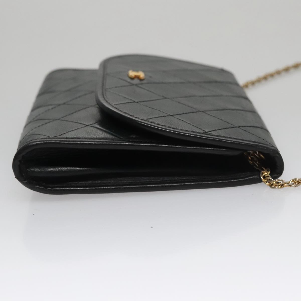 CHANEL Chain Matelasse Shoulder Bag Lamb Skin Gold Black CC bs21129