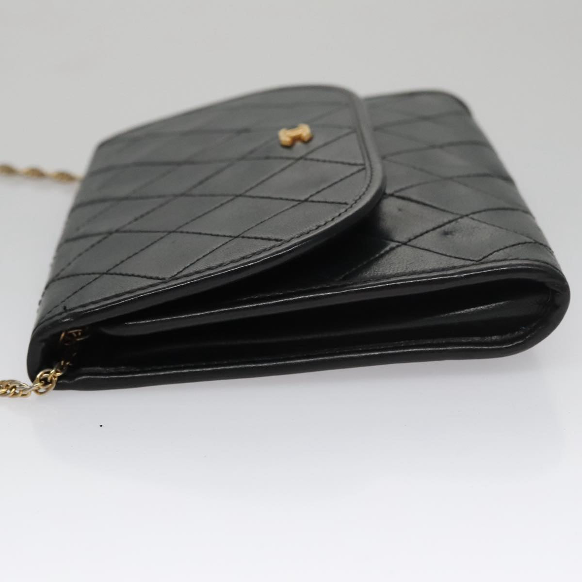 CHANEL Chain Matelasse Shoulder Bag Lamb Skin Gold Black CC bs21129