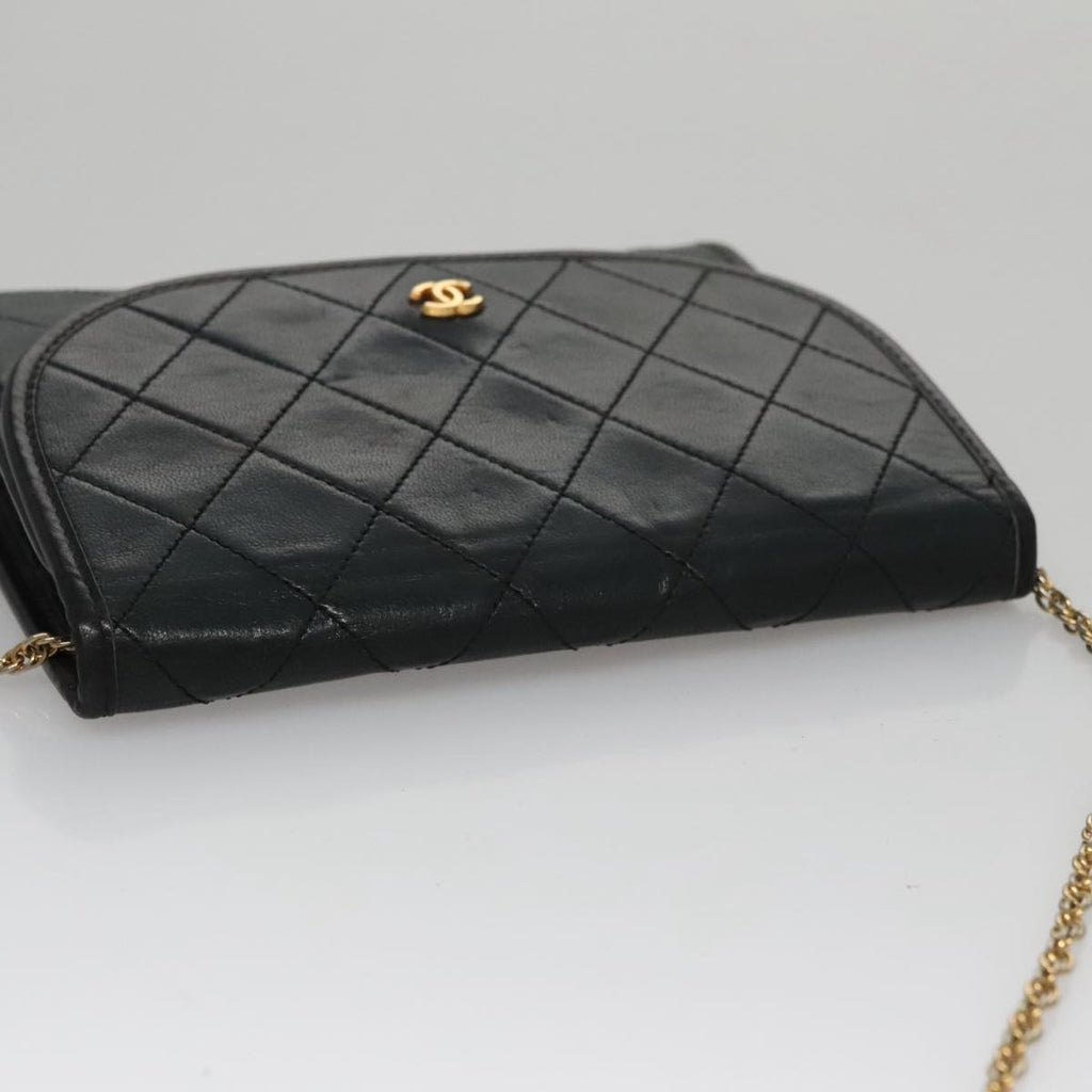 CHANEL Chain Matelasse Shoulder Bag Lamb Skin Gold Black CC bs21129